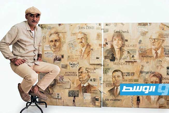 الفنان جمال الشريف ينجز جدارية «رواد الفكر التربوي» لمدرسة النابغة الصغير الدولية